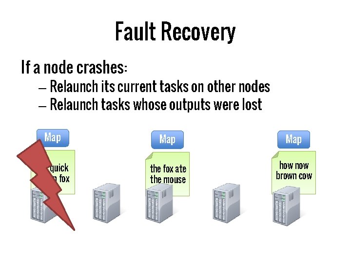 Fault Recovery If a node crashes: – Relaunch its current tasks on other nodes