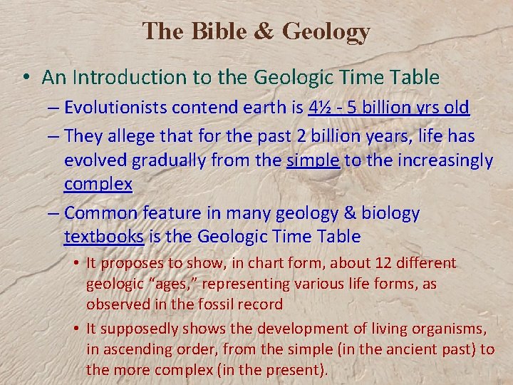 The Bible & Geology • An Introduction to the Geologic Time Table – Evolutionists