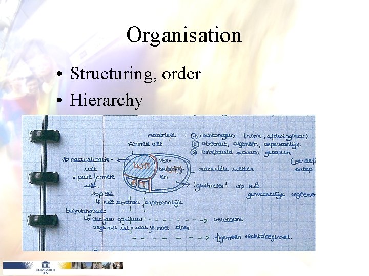 Organisation • Structuring, order • Hierarchy 