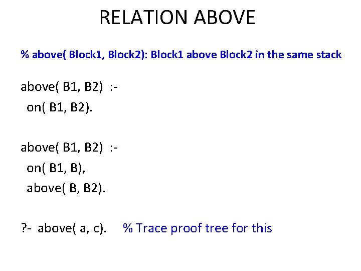 RELATION ABOVE % above( Block 1, Block 2): Block 1 above Block 2 in