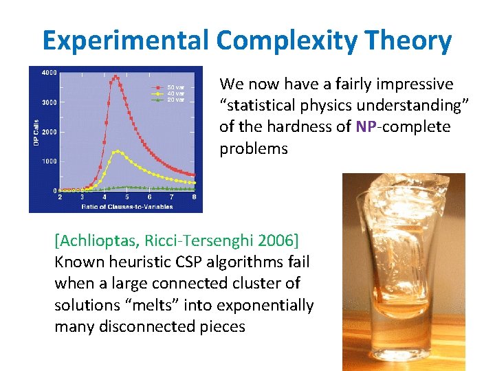 Experimental Complexity Theory We now have a fairly impressive “statistical physics understanding” of the