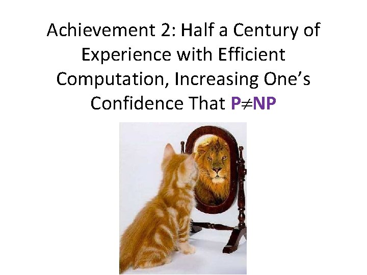 Achievement 2: Half a Century of Experience with Efficient Computation, Increasing One’s Confidence That
