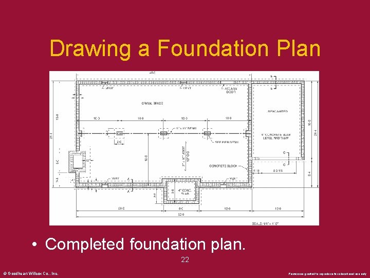 Drawing a Foundation Plan • Completed foundation plan. 22 © Goodheart-Willcox Co. , Inc.