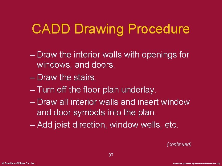 CADD Drawing Procedure – Draw the interior walls with openings for windows, and doors.