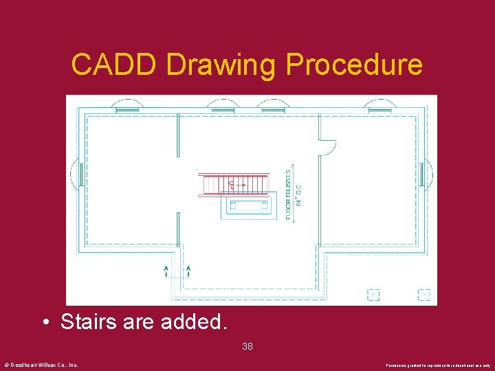 CADD Drawing Procedure • Stairs are added. 38 © Goodheart-Willcox Co. , Inc. Permission