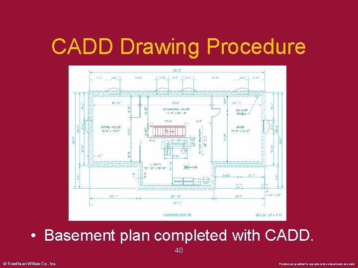 CADD Drawing Procedure • Basement plan completed with CADD. 40 © Goodheart-Willcox Co. ,