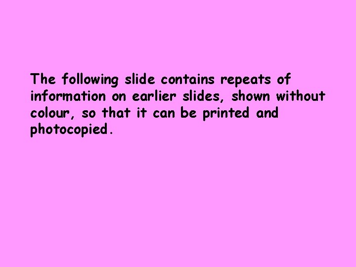 The following slide contains repeats of information on earlier slides, shown without colour, so