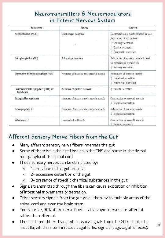 Neurotransmitters & Neuromodulators in Enteric Nervous System Afferent Sensory Nerve Fibers from the Gut Neurotransmitters & Neuromodulators in Enteric Nervous System Afferent Sensory Nerve Fibers from the Gut