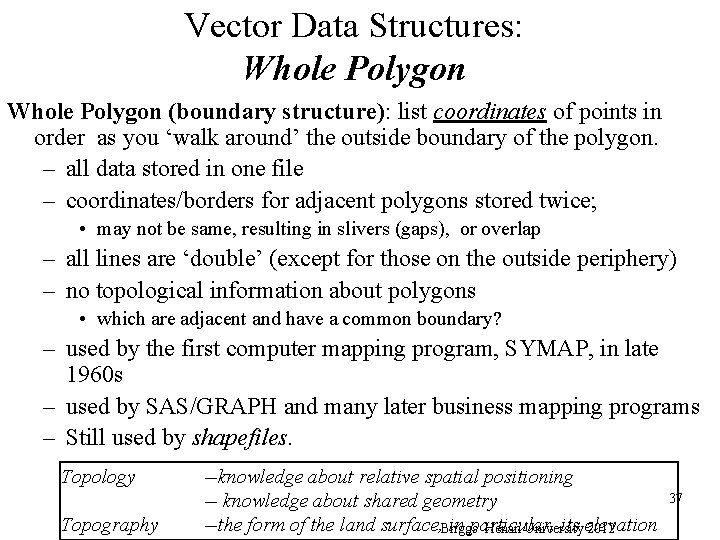 Vector Data Structures: Whole Polygon (boundary structure): list coordinates of points in order as