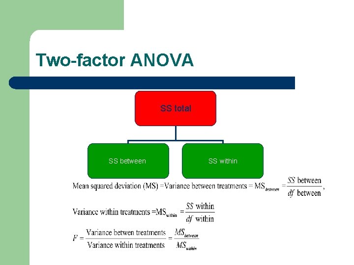 Two-factor ANOVA SS total SS between SS within 