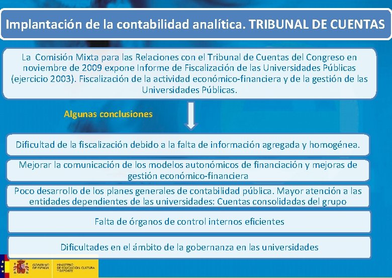 Implantación de la contabilidad analítica. TRIBUNAL DE CUENTAS La Comisión Mixta para las Relaciones Implantación de la contabilidad analítica. TRIBUNAL DE CUENTAS La Comisión Mixta para las Relaciones