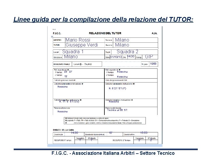 Linee guida per la compilazione della relazione del TUTOR: Mario Rossi Giuseppe Verdi Squadra