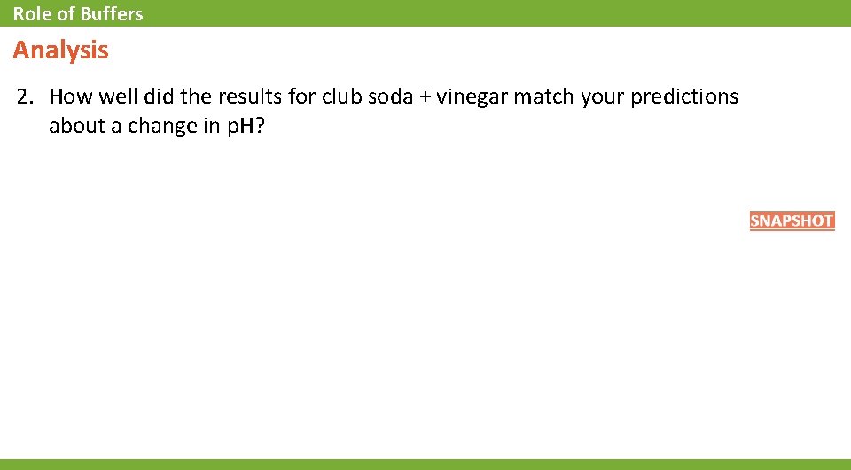 Role of Buffers Analysis 2. How well did the results for club soda +