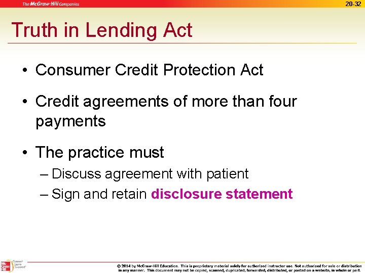 20 -32 Truth in Lending Act • Consumer Credit Protection Act • Credit agreements