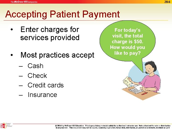 20 -6 Accepting Patient Payment • Enter charges for services provided • Most practices