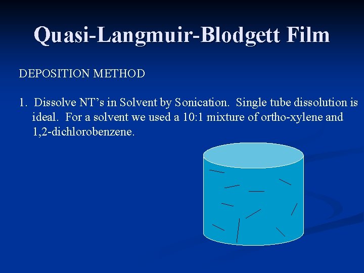 Quasi-Langmuir-Blodgett Film DEPOSITION METHOD 1. Dissolve NT’s in Solvent by Sonication. Single tube dissolution