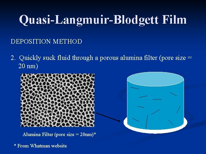 Quasi-Langmuir-Blodgett Film DEPOSITION METHOD 2. Quickly suck fluid through a porous alumina filter (pore