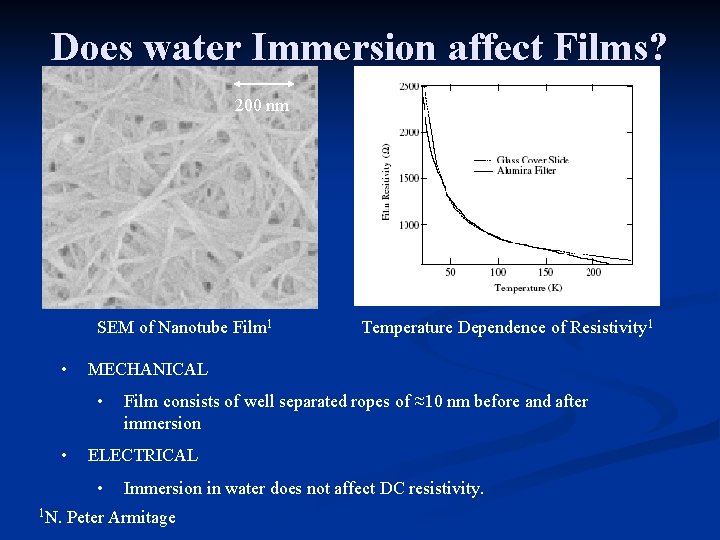 Does water Immersion affect Films? 200 nm SEM of Nanotube Film 1 • MECHANICAL
