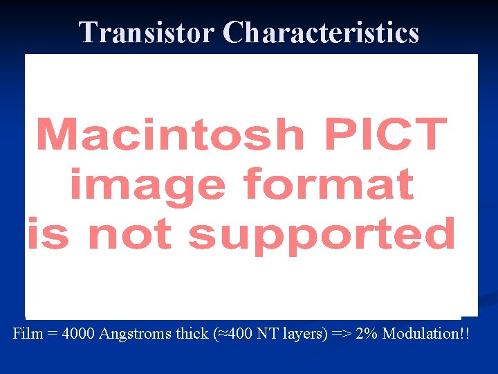 Transistor Characteristics Film = 4000 Angstroms thick (≈400 NT layers) => 2% Modulation!! 