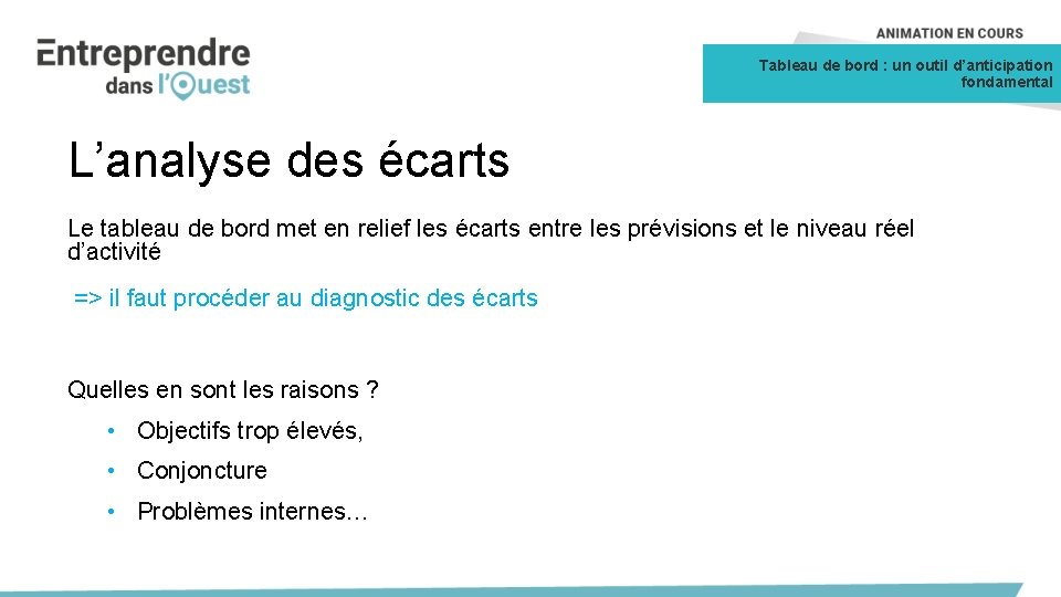 Tableau de bord : un outil d’anticipation fondamental L’analyse des écarts Le tableau de