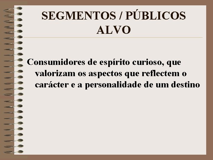 SEGMENTOS / PÚBLICOS ALVO Consumidores de espírito curioso, que valorizam os aspectos que reflectem