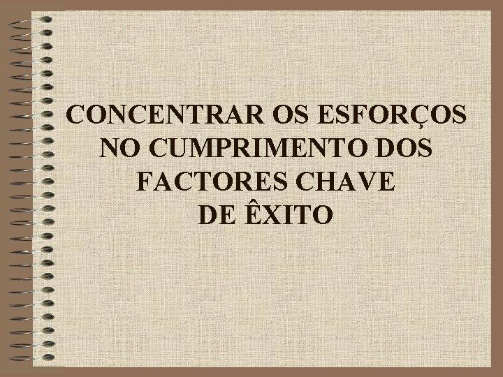 CONCENTRAR OS ESFORÇOS NO CUMPRIMENTO DOS FACTORES CHAVE DE ÊXITO 