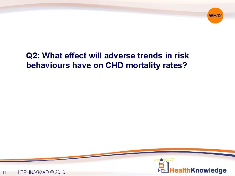 WB 12 Q 2: What effect will adverse trends in risk behaviours have on