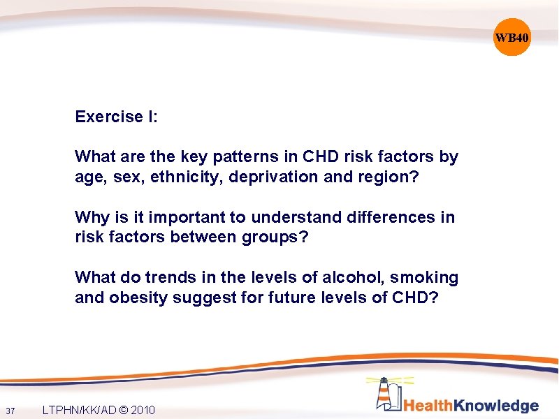 WB 40 Exercise I: What are the key patterns in CHD risk factors by