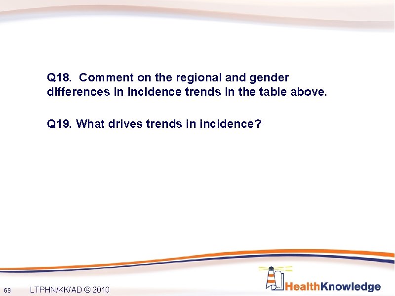 Q 18. Comment on the regional and gender differences in incidence trends in the