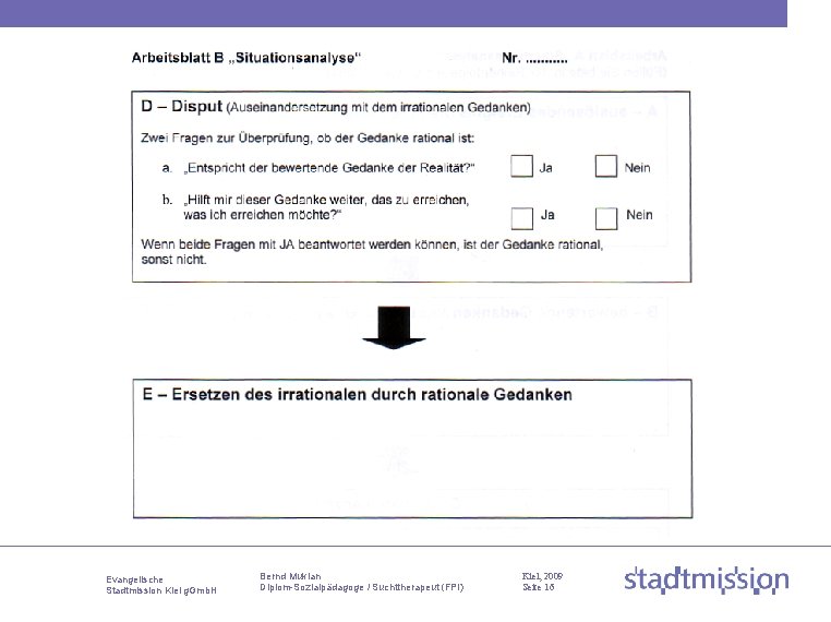 Evangelische Stadtmission Kiel g. Gmb. H Bernd Mukian Diplom-Sozialpädagoge / Suchttherapeut (FPI) Kiel, 2009