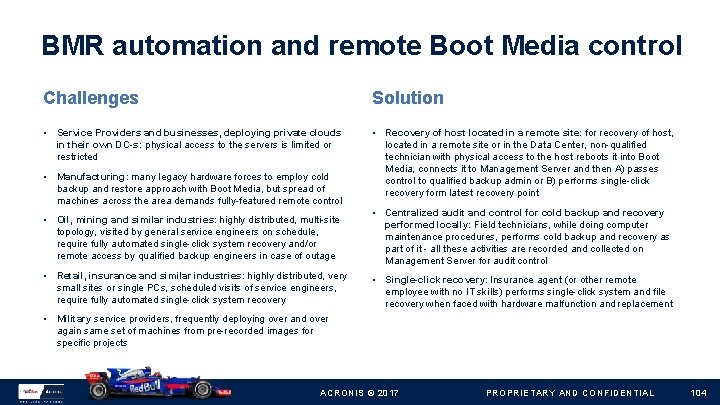 BMR automation and remote Boot Media control Challenges Solution • Service Providers and businesses,