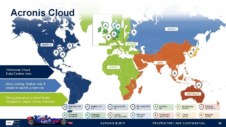 Acronis Cloud 14 Acronis Cloud Data Centers now More coming, it takes only 4