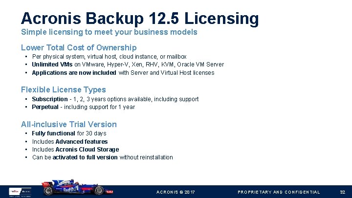 Acronis Backup 12. 5 Licensing Simple licensing to meet your business models Lower Total