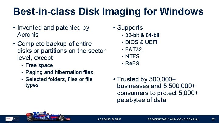 Best-in-class Disk Imaging for Windows • Invented and patented by • Supports Acronis •