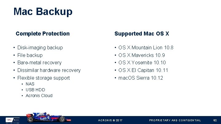 Mac Backup Complete Protection Supported Mac OS X • Disk-imaging backup • OS X