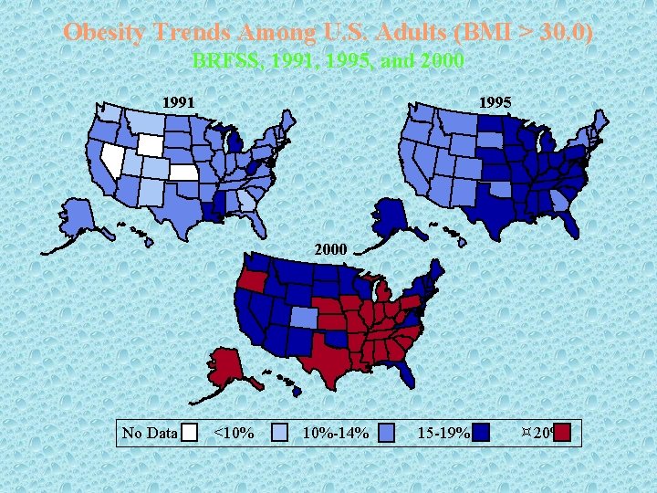 Obesity Trends Among U. S. Adults (BMI > 30. 0) BRFSS, 1991, 1995, and