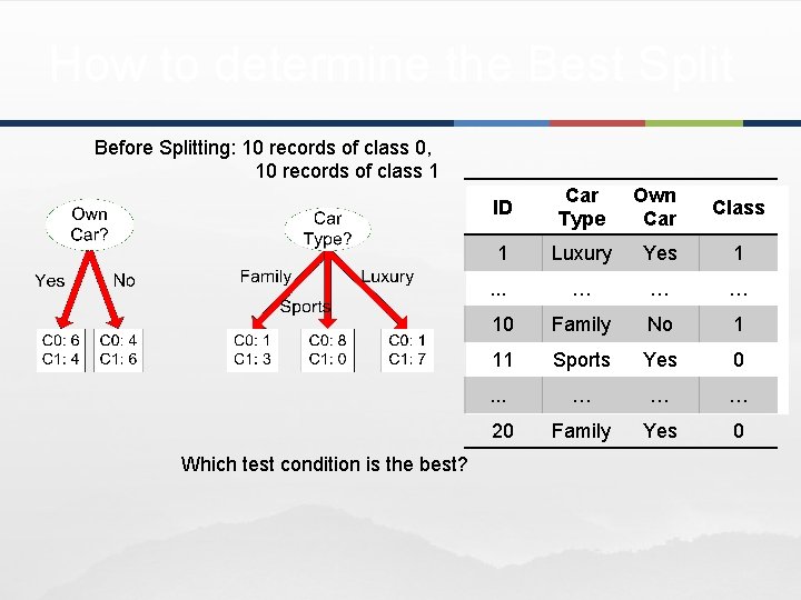 How to determine the Best Split Before Splitting: 10 records of class 0, 10