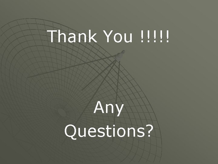 Thank You !!!!! Any Questions? 