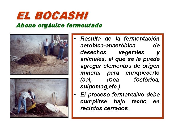 EL BOCASHI Abono orgánico fermentado • Resulta de la fermentación aeróbica-anaeróbica de desechos vegetales