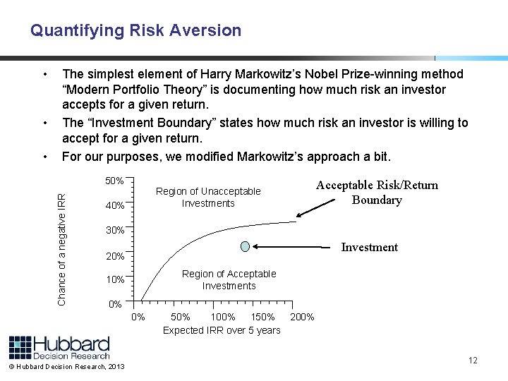 Quantifying Risk Aversion • • • The simplest element of Harry Markowitz’s Nobel Prize-winning