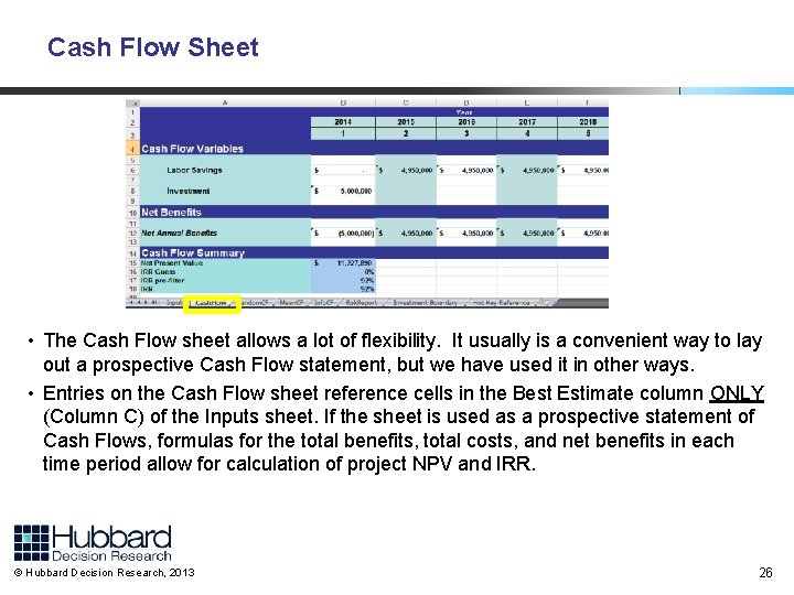 Cash Flow Sheet • The Cash Flow sheet allows a lot of flexibility. It