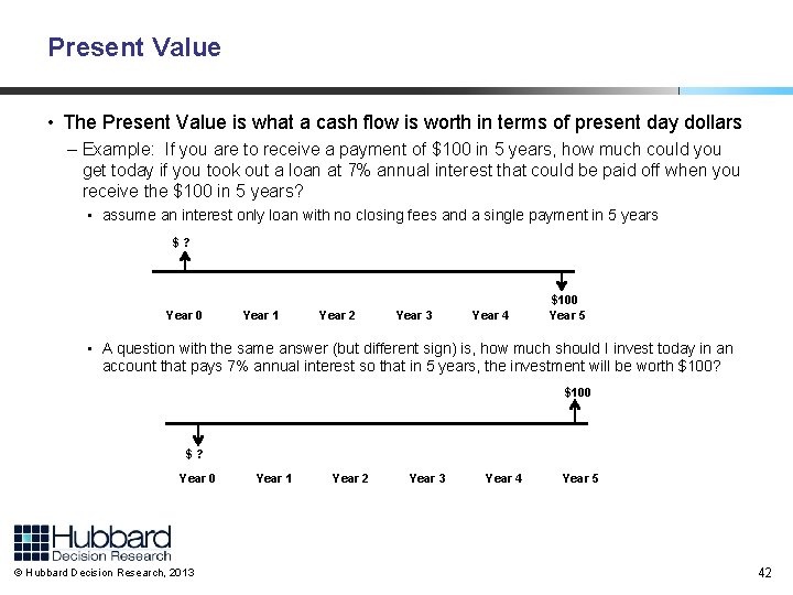 Present Value • The Present Value is what a cash flow is worth in