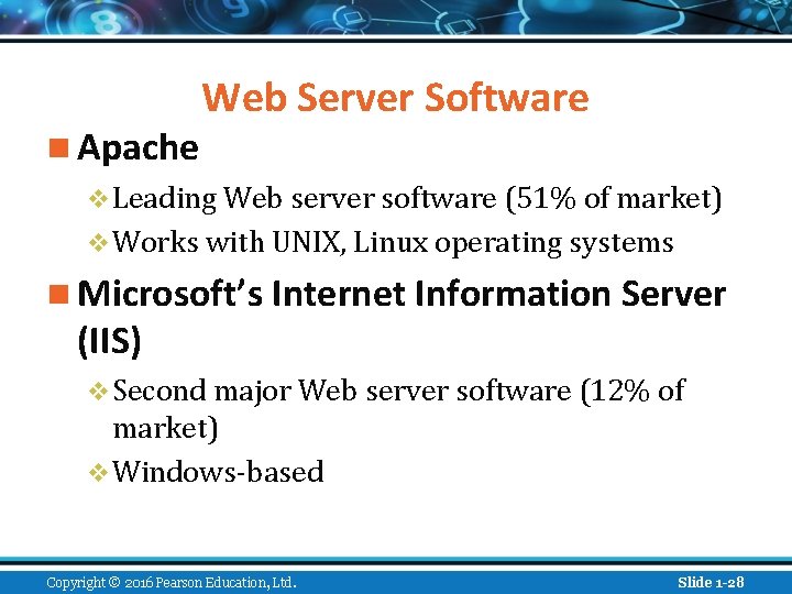 Web Server Software n Apache v Leading Web server software (51% of market) v