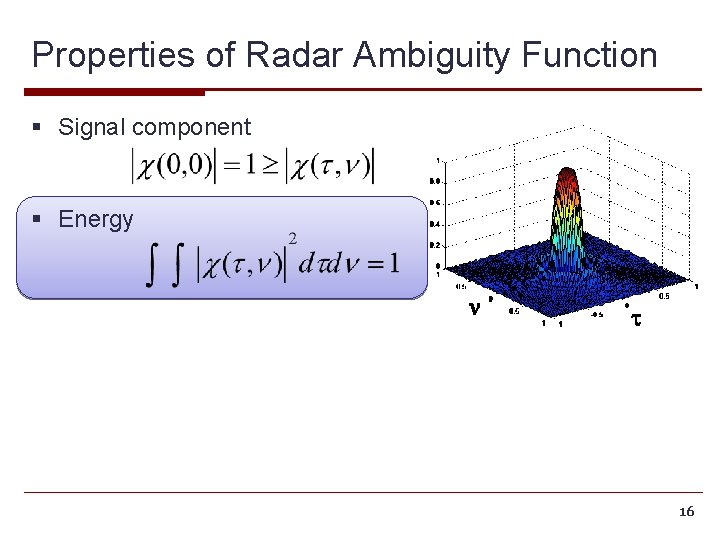 Properties of Radar Ambiguity Function § Signal component § Energy n t 16 