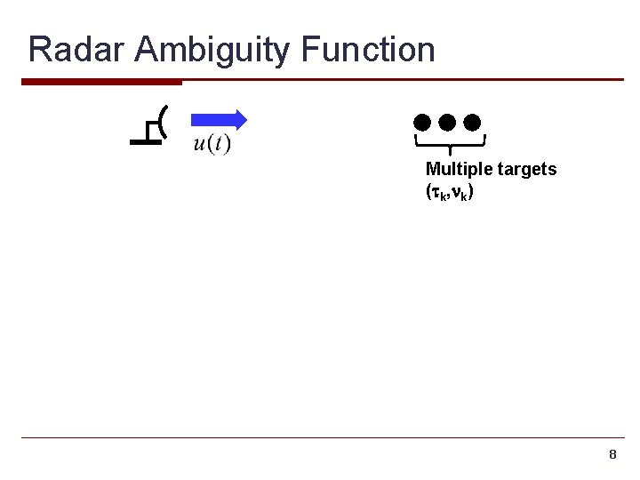 Radar Ambiguity Function Multiple targets (tk, nk) 8 