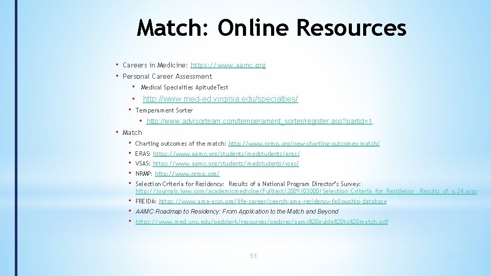 Match: Online Resources • • Careers in Medicine: https: //www. aamc. org Personal Career