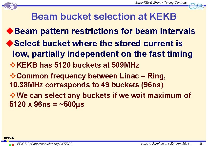 Super. KEKB Event / Timing Controls Beam bucket selection at KEKB u. Beam pattern