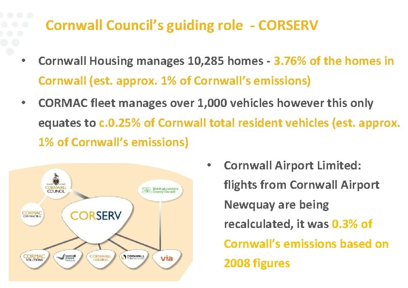 Cornwall Council’s guiding role - CORSERV • Cornwall Housing manages 10, 285 homes -