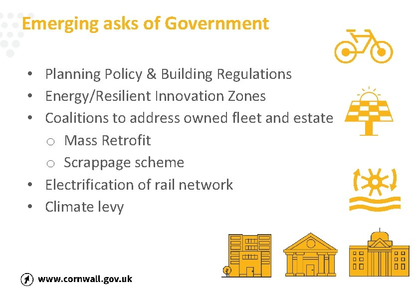 Emerging asks of Government • Planning Policy & Building Regulations • Energy/Resilient Innovation Zones