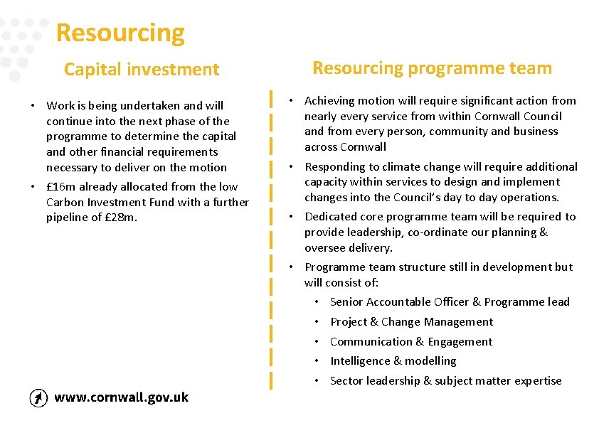 Resourcing Capital investment Resourcing programme team • Work is being undertaken and will continue